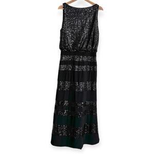 Lauren Ralph Lauren Black Sequin Boat Neck Striped Formal Dress Women's 10